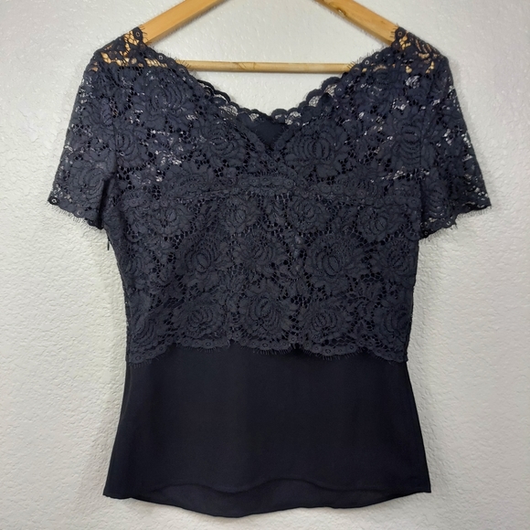 The Kooples Womens Top- Lace Crossover Black Short Sleeve Size 1 or Sz S - Picture 4 of 12